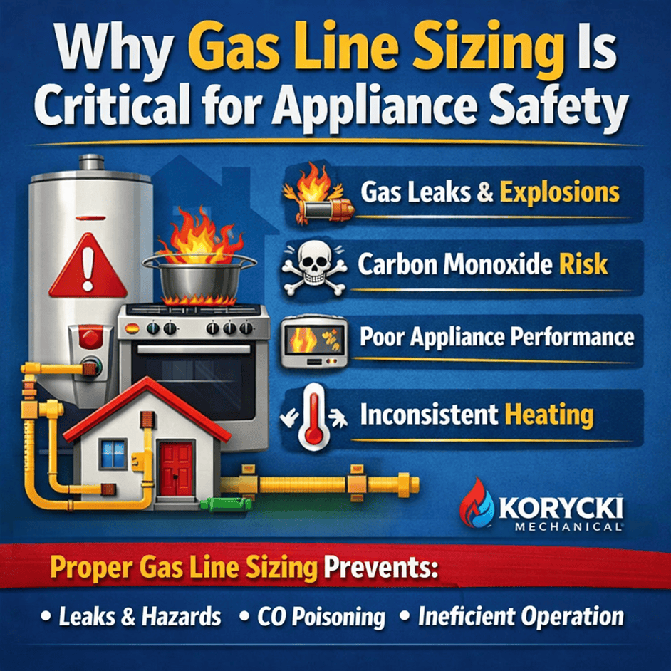 Learn why correct gas line sizing keeps appliances safe, efficient, and risk-free in your home. A small mistake can lead to big hazards.