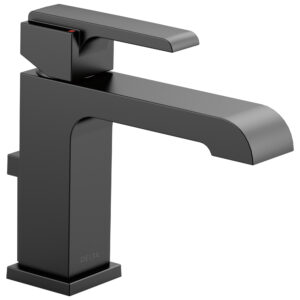 Delta® 567LF-BLMPU Ara Single-Handle Bathroom Faucet, 1.2 gpm, 4-11/16 in H x Spout, Push Pop-Up Drain, 1 or 3 Faucet Holes, Matte Black