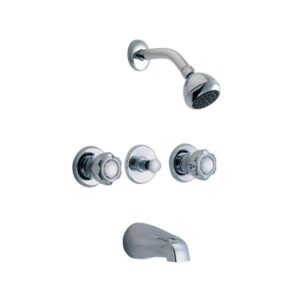 Waltec® 14F115 Two Handle Tub and Shower Faucet Trim, 2 gpm Shower, Chrome