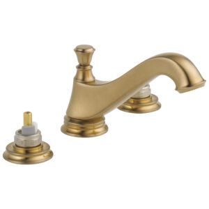 Delta® 3595LF-CZMPU-LHP Cassidy Two Handle Widespread Bathroom Faucet, Commercial, 1.5 gpm, 2-3/4 in H x Spout, 6 to 16 in Center, Brilliance Champagne Bronze, Pop-Up Drain