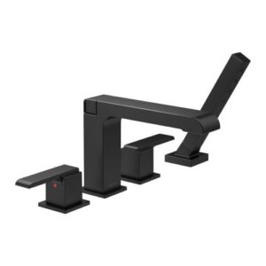 Delta® T4767-BL Ara Roman Tub Trim With Hand Shower, 1.75 gpm, 10 to 16 in Center, Matte Black, 2 Handles, Trim Only
