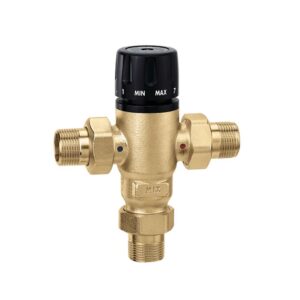 Caleffi 521500A 521 Adjustable 3-Way Thermostatic Mixing Valve, 3/4 in, MNPT, 200 psi, 1.3 gpm, Brass Body