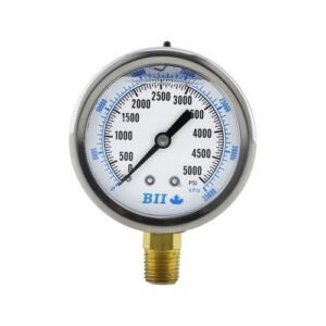 Boshart Industries PG25-30-GNL Pressure Gauge, 0 to 30 psi, 1/4 in Connection, 2-1/2 in Dia Dial, +/- 1.5% Full Scale Accuracy, 0.5 psi Graduation, Glycerine Liquid Filled