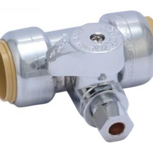 SharkBite Max™ UR24985A 1/4-Turn Tee Stop-Valve, 3/4 x 1/4 in, SB x Compression, 200 psi, Brass Body