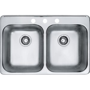 Kindred RDL2031-3 Reginox Drop-In Kitchen Sink, Stainless, Rectangular, 16 in L x 14 in W x Bowl x 7 in D Bowl, 3 Faucet Holes, 31-1/4 in W x 20-1/2 in L, Drop-In/Top Mounting, 20 Gauge Stainless Steel