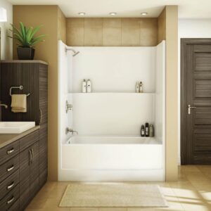 MAAX® 105674-000-002-002 Professional TSEA Plus One-Piece Tub Shower, 59-3/4 in L x 32 in W x 78 in H, AcrylX Applied Acrylic/Fiberglass, White, Right-Hand Drain