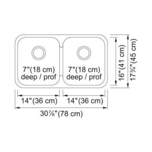 Kindred RDU1831-7 Reginox Undermount Sink, Silk/Steel, Rectangular, 16 in L x 14 in W x Bowl x 7.087 in D Bowl, 30-7/8 in W x 17-3/4 in L, Undermount Mounting, Stainless Steel