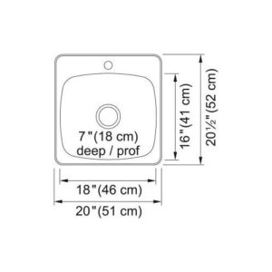 Kindred RSL2020-1 Reginox Drop-In Kitchen Sink, High Gloss Steel, Rectangular, 16 in L x 18 in W x Bowl x 7 in D Bowl, 1 Faucet Hole, 20 in W x 20-1/2 in L, Drop-In/Top Mounting, 20 Gauge Stainless Steel