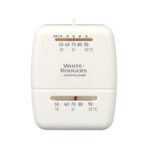 White-Rodgers™ 1C20-101 Economy Mercury-Free Low-Voltage Mechanical Thermostat, Single Stage, 24 V, 50 to 90 deg F Control, 2 deg F Differential, Heat Only, RH, W Terminal, White