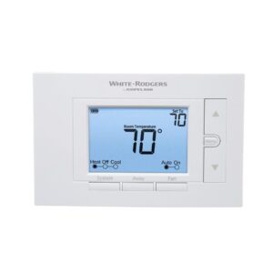 White-Rodgers™ 1F85U-22NP 80 Series Single or Two-Stage Thermostat, Non-Programmable Thermostat, 5 in Display, 45 to 99 deg F Control, 1.9 deg F Differential, Heat/Off/Cool Fan/Auto Action, RC/RH/C/W/E/W2/Y/Y2/O/B/6/G/L Terminal, White, Dual Powered