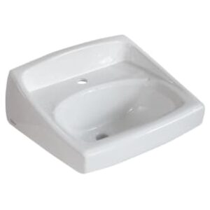 American Standard® 0356421.020 Lucerne™ Bathroom Sink, D-Shaped Shape, 1-3/8 in Faucet Hole Spacing, 18-1/4 in L x 20-1/2 in W x 12-1/8 in H, Wall Mounting, Vitreous China, White