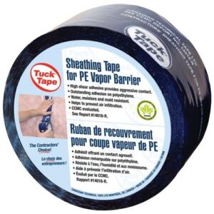 Cantech® 219086055 Sheathing Tuck Tape, 55 m L 60 mm W, 4.1 mil THK, Solvent Based Acrylic Adhesive, Polypropylene Film Backing, Blue