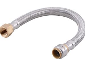 SharkBite Max™ UR3588FX18CA Braided Flexible Connector Hose, 3/4 in, Push-Fit x FNPT, 18 in L, 200 psi Working, Stainless Steel/EPDM