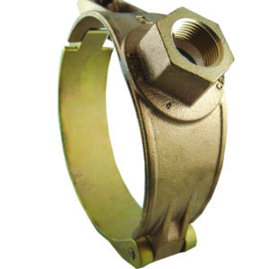 CAMBRIDGE BRASS™ 800-0450-F4 Service Saddle, 4 in IPS, C-900, 1 in FIP Tap, Brass, Wide Stainless Steel Strap
