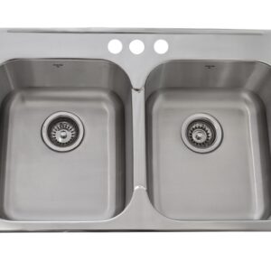 ONEX OD3120-7 Double-Bowl Sink, Rectangular, 16 in L x 14 in W x Bowl x 7 in D Bowl, 3 Faucet Holes, 31-1/4 in x 20-1/2 in, Stainless Steel