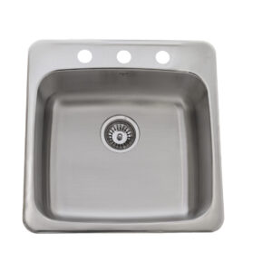 ONEX OD2020-7 Single Bowl Sink, Square, 20 in L x 20 in W x Bowl x 7 in D Bowl, 3 Faucet Holes, 20 in x 20 in, Stainless Steel