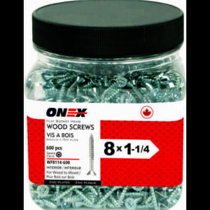ONEX WF8114-600 Wood Screw, #8, 1-1/4 in OAL, Flat/Socket Head, Steel, Zinc Plated