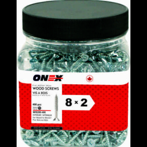 ONEX WF8200-400 Wood Screw, #8, 2 in OAL, Flat/Socket Head, Steel, Zinc Plated
