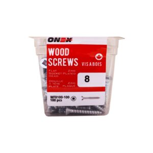ONEX WF8112-100 Wood Screw, #8, 1-1/2 in OAL, Flat/Socket Head, Steel, Zinc Plated