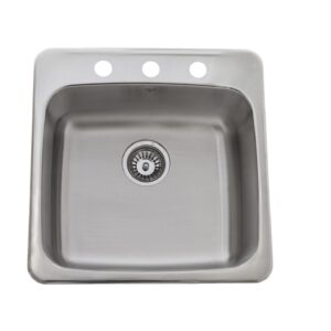 ONEX OD2020-8-3H Drop-In Sink, Chrome-Nickel, Square, 18 in L x 15-7/8 in W x 8 in D Bowl, 3 Faucet Holes, 20 in L x 20 in W, Stainless Steel