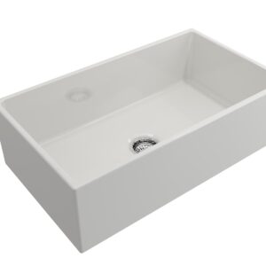 BOCCHI 1352-001-0120 CONTEMPO 33 Single Bowl Kitchen Sink, Rectangular, 0 Faucet Holes, 33 in W x 19 in L x 10 in D, Countertop/Under Mount, Fireclay, White