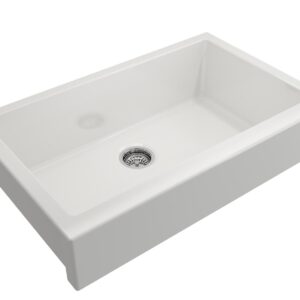 BOCCHI 1551-001-0120 NUOVA PRO 34 Single Bowl Kitchen Sink, Rectangular, 0 Faucet Holes, 34 in W x 21 in L x 10 in D, Drop-In/Undermount Mount, Fireclay, White