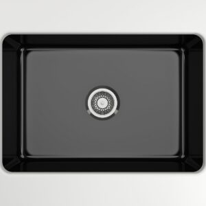 BOCCHI 1360-005-0120 SOTTO Single Bowl Kitchen Sink, Black, Rectangular, 15-7/8 in L x 23-3/4 in W x 8-7/8 in D Bowl, 0 Faucet Holes, 26 3/4 in W x 19 in H x 10 in D, Undermount/Drop-In Mount, Fireclay