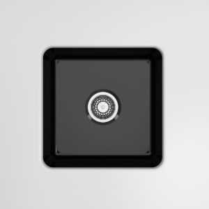 BOCCHI 1359-005-0120 SOTTO Single Bowl Kitchen Sink, Black, Square, 15 in L x 15 in W x 7-7/8 in D Bowl, 0 Faucet Holes, 18 in H x 18 in W x 8 in D, Undermount/Drop-In Mount, Fireclay