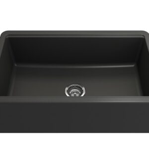 BOCCHI 1600-504-0120 ARONA 33 Single Bowl Kitchen Sink, Rectangular, 0 Faucet Holes, 33 in W x 20-1/2 in L x 9-1/2 in D, Countertop/Under Mount, Fireclay, Matte Black