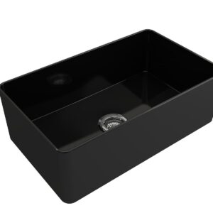 BOCCHI 1481-005-0120 ADERCI 30 Single Bowl Kitchen Sink, Rectangular, 0 Faucet Holes, 30 in W x 18 in L x 10 in D, Countertop/Under Mount, Fireclay, Black