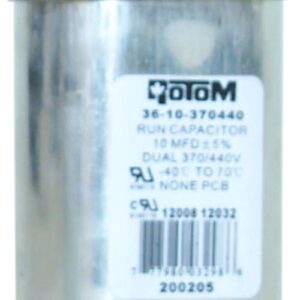 Alltemp 36-10-370440 Run Capacitor, 10 mfd, 370/440 V, Oval Shape