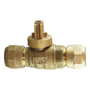 CAMBRIDGE BRASS™ 202NL-H4H4 Curb-Stop Ball Valve, 1 in CTS, CB Pak Joint x CB Compression, Full-Port, Lead-Free Brass, EDPM/Buna-N