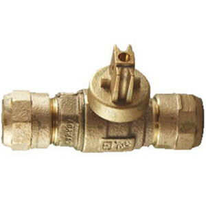 CAMBRIDGE BRASS™ 203NL-H3H3 Curb-Stop Ball Valve, 3/4 in CTS, CB Pak Joint x CB Compression, Full-Port, Lead-Free Brass, EDPM/Buna-N