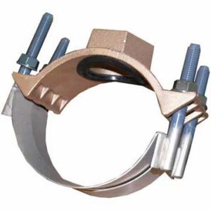 CAMBRIDGE BRASS™ 812-0750-A3 Service Saddle, 6 in IPS, C-900, 3/4 in AWWA Tap, Brass, Double Stainless Steel Strap