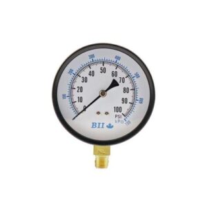 Boshart Industries PG40-30NL Dry Pressure Gauge, 0 to 30 psi, 1/4 in Connection, 4 in Dia Dial, +/- 2.5% Full Scale Accuracy, 0.5 psi Graduation, Black
