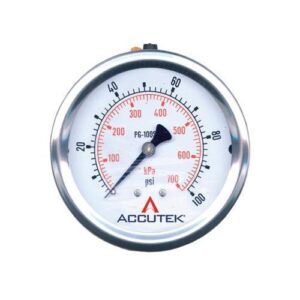 Accutek® PG-300CG25 Pressure Gauge, 0 to 300 psi, 1/4 in Connection, 2-1/2 in Dia Dial, 1.5 % Accuracy, Oil Filled