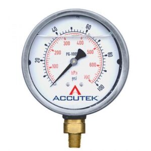 Accutek® PG-100SG4 Pressure Gauge, 0 to 100 psi, 1/4 in Connection, 4 in Dia Dial, 1.5 % Accuracy, Oil Filled