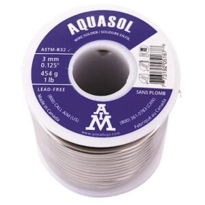 Aquasol 5167 Lead-Free Solder, 3 mm Dia Wire, 416 to 454 deg F Melting, 1 lb, 454 g