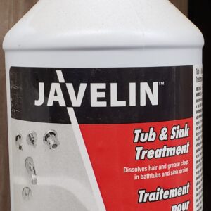 Javelin™ JL1000 Sink Drain Cleaner, Bottle Container, Slight Yellow/Water White, Lemon Odor/Scent, Liquid Form