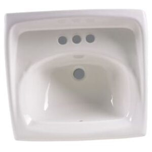American Standard® 0355012.020 Lucerne™ Bathroom Sink, D-Shaped Shape, 4 in Faucet Hole Spacing, 20-1/2 in L x 18-1/4 in W x 12-1/8 in H, Wall Mounting, Vitreous China, White