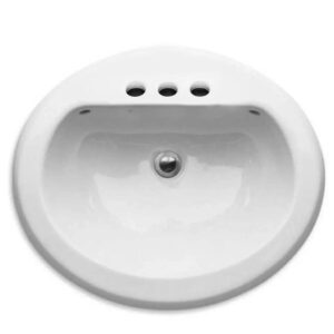 American Standard 9494001.020 Cadet Drop-In Sink, Oval, 3 Hole, 4 in CC, 11 in L x 17-3/8 in W x 5-1/4 in D, Countertop Mount, Vitreous China, White