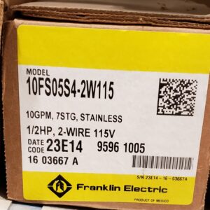 Franklin Electric 95961005 10FS05S4-2W115 4" Submersible Well Pump, 10 GPM, 2 Wire, 7 Stages, 290 ft Max Lift, 1/2 hp, 115 V, Stainless Steel