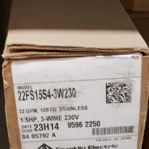 Franklin Electric 95962250 22FS15S4-3W230 4" Submersible Well Pump, 22GPM, 3 Wire, 10 Stages, 345 ft Max Lift, 1-1/2 hp, 230 V, Stainless Steel
