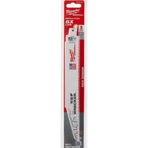 Milwaukee® 48-00-5706 SAWZALL® Therecker Demolition Straight Back Reciprocating Saw Blade, 9 x 1 in, 7/11 TPI, Universal/Toothed Edge Tang,hite