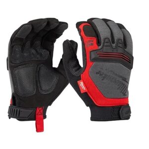 Milwaukee 48-22-8732 Demolition Gloves, Demolition, Knuckle Style, Leather/Single Hem, Black/Red, Velcro Cuff, Breathable Lining